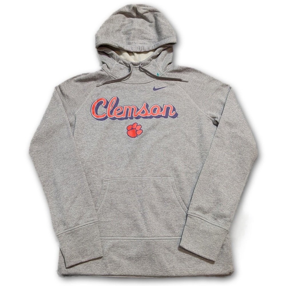 Nike Mens M Hoodie Gray Orange Purple Clemson Tigers Therma-Fit Thumb Holes